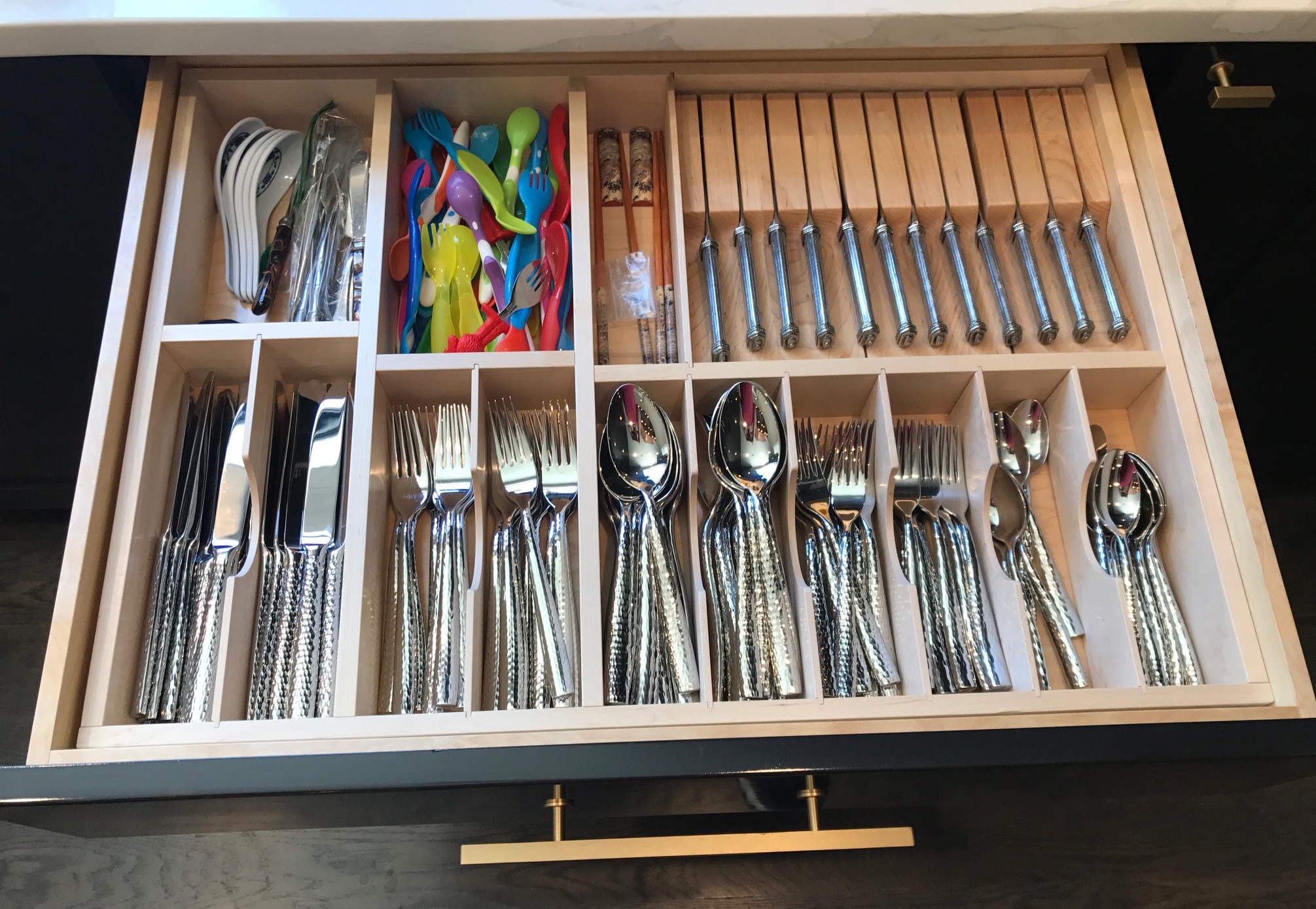 custom maple utensil drawer with knife block